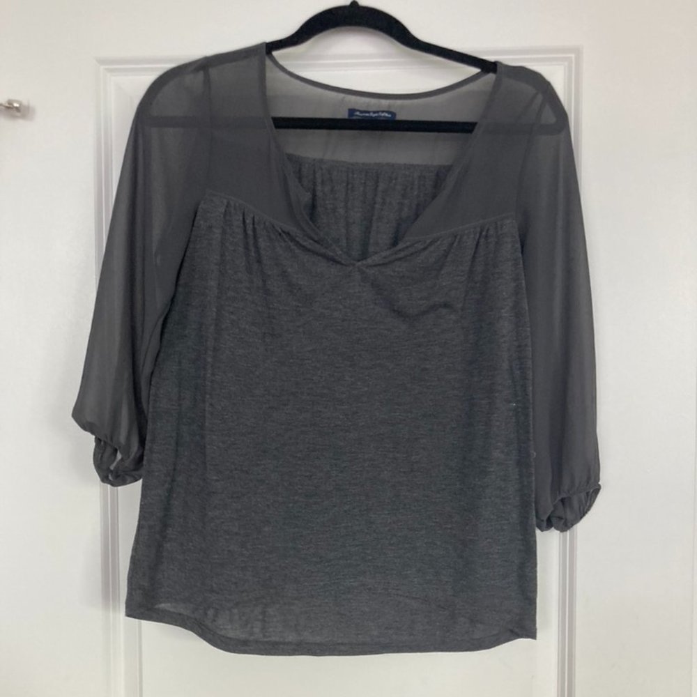 Grey/gray American Eagle sheer long sleeve top
